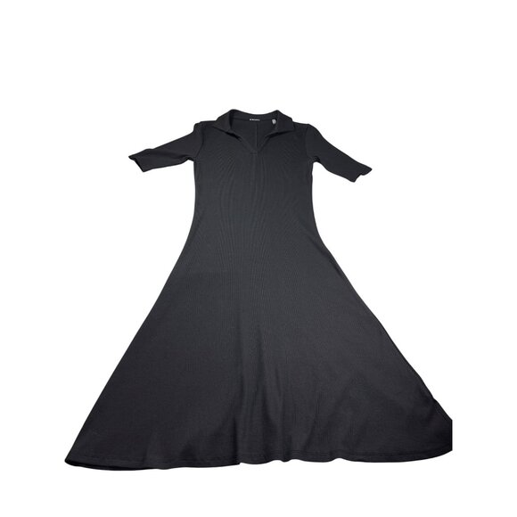 Elie Tahari Polo Midi Dress Fit & Flare Black Ribbed Size S Pima Cotton Blend - Picture 1 of 7